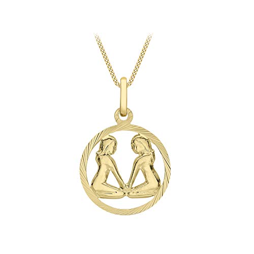 Pendentif zodiaque or 9 carats diamants ronds, collier chaîne 46cm bijoux femme astrologie
