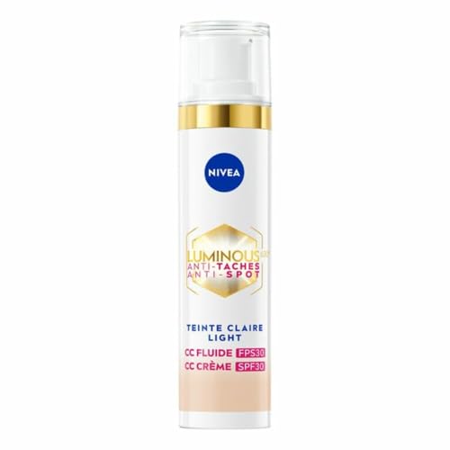NIVEA Luminous 630 CC FPS30 - Fluido anti macchia, colore chiaro (1 x 40 ml), CC crema tinta unificata, fondotinta coprente, imperfezioni, trattamento viso tinto anti-invecchiamento, correttore di