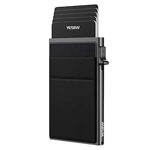 YESIIW Slim Wallet for Men – Pop up Card Holder RFID Blocking Minimalist Business Credit Card Wallet with Money Pocket Metal Card Case for Notes and Coins and Debit Cards Black
