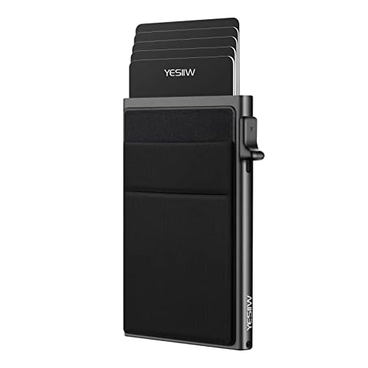 YESIIW Minimalist Pop up Card Holder Wallet for Men RFID Blocking | Slim Business Credit Card Wallet with Money Pocket | Aluminum Metal Bank Card Case for Notes and Coins and Debit Cards | Black
