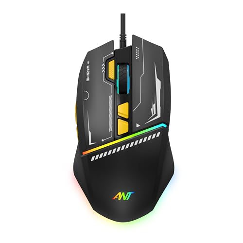 Ant Ghost 50 RGB Gaming Mouse with12800 DPI Wired Optical Gamer Mouse with 8 Programmable Buttons & Software Support DIY Key Binding Fast Fire Button 