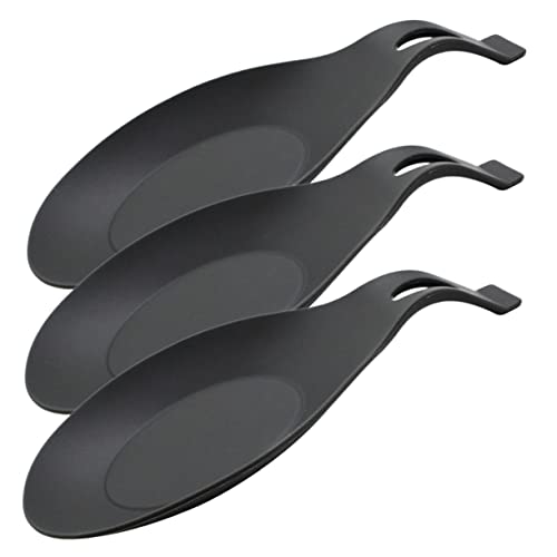 CONGARTENO Soporte Para Cuchara De Silicona Negro, Reposacucharas De Escritorio Resistente Al Desgaste, Tamaño Compacto, Para Utensilios De Cocina y Comedor, 3 Piezas Orificio Para Colgar