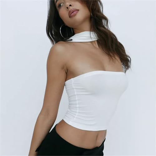Womens Sleeveless Halterneck Crop Tube Top Hollow Out Backless Wrap Chest Bandeau Off Shoulder Bodycon Vests4