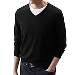 MATINEE Mens Fine Knitted Luxury Supersoft Cashmere-Like Crew Neck/V Neck/Zip Neck Sweaters, Fine 12 Gauge Knit Structure (UK, Alpha, L, Regular, Regular, Black 2, V Neck)