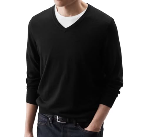 MATINEE Mens Fine Knitted Luxury Supersoft Cashmere-Like Crew Neck/V Neck/Zip Neck Sweaters, Fine 12 Gauge Knit Structure (UK, Alpha, M, Regular, Regular, Black 2, V Neck)