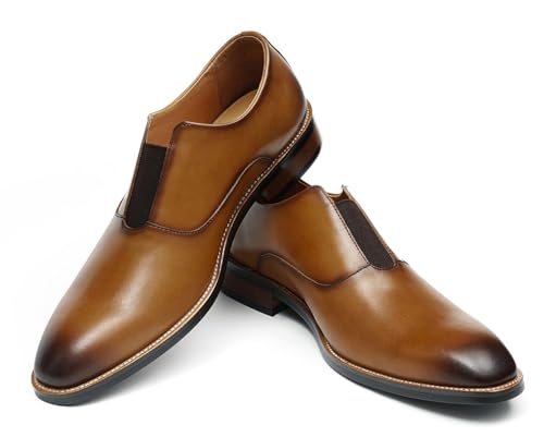 Santimon Mens Leather Loafers-Slip-Resistant Formal & Casual Dress Shoes-Cushioned Comfort for Weddings, Office4