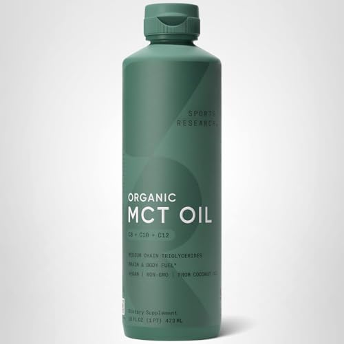 Sports Research&reg; Organic MCT Oil 16oz - Full Spectrum (C8, C10, C12) Sourced from Coconut Oil - Keto Brain & Body Fuel* - Vegan Certified &middot; Non-GMO &middot; Informed Choice Certified - Unflavored
