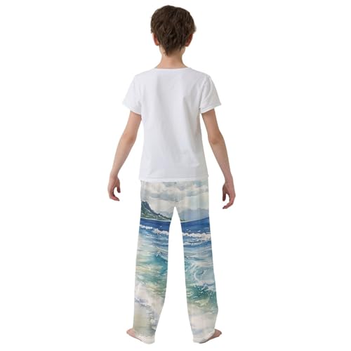 Boys' Pants Beach Waves Painting Long Bottoms Jogger Pants Elastic Waist Trousers with Pockets S-XL3