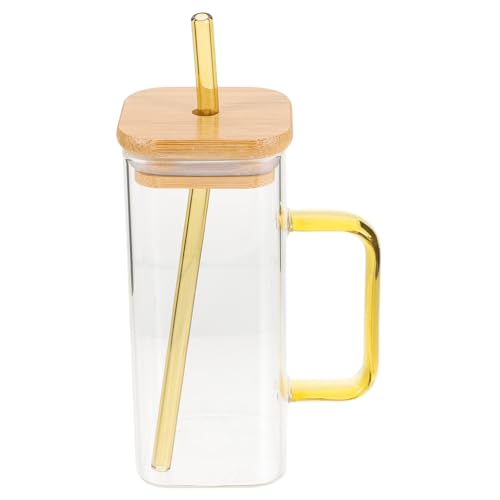 Beaupretty 高硼硅ガラス水筒 ストロー付き大容量飲料ボトル デザイン 軽量持ち運び便利 家用ジュース牛乳カップ