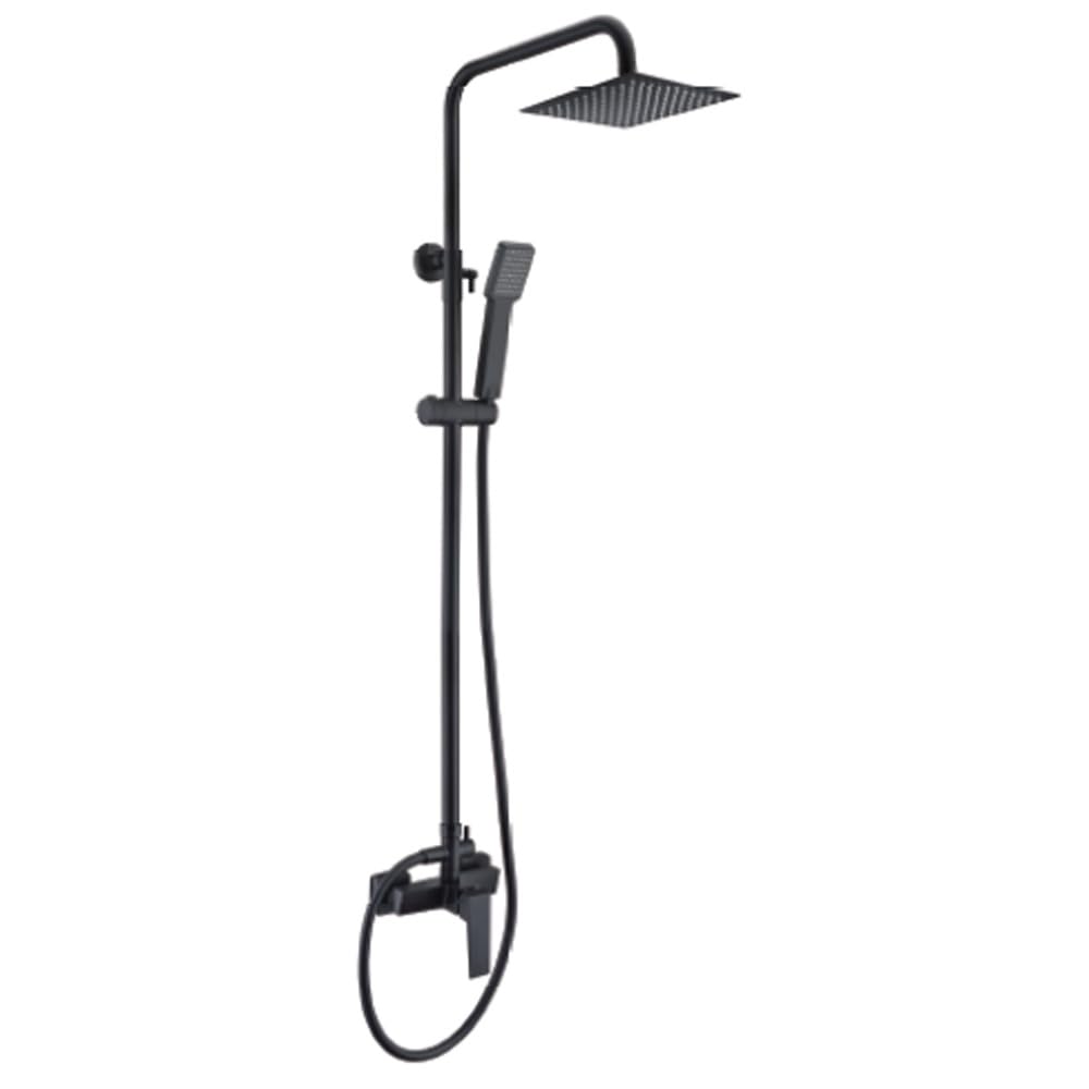 IMEX | Columna de ducha con grifo monomando | Rociador Cuadrado acero inox. S.304 20x20 cm | Extraplano Antical Acabado Negro Mate