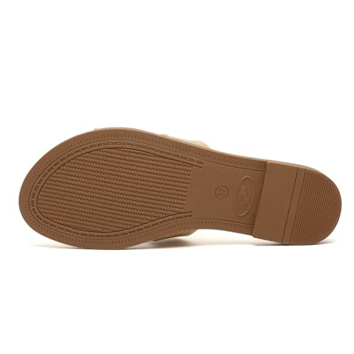 Image of Womens Flat Sandals Dressy Summer Slides Comfortable Casual Open Toe Vacation Sandals Slip On Slides Leather Sandals for Women