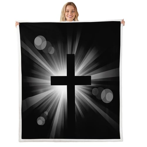 Feelyou 3D Cross Print Blanket for Kids Adults Holy Cross Fleece Blankets Western Throw Blanket Christian Exotic Sherpa Blanket 50" x 60",Black
