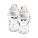 Tommee Tippee Closer to Nature Biberones, Tetina de Flujo Medio con Forma de Pecho y Válvula Anticólico, 340ml, Pack de 2, Transparente
