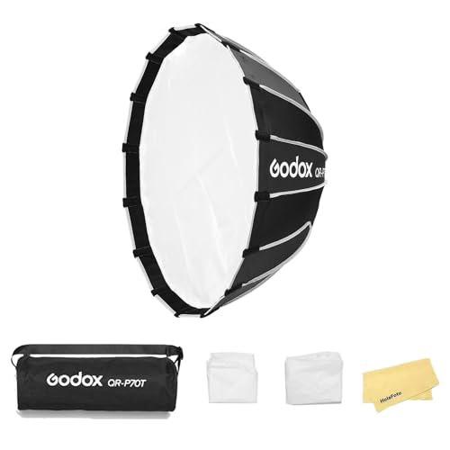 Godox QR-P70T 70cm/27.6 Pouces Softbox Parabolique à Dégagement Rapide,Monture Bowen avec Diffuseur Intérieur et Frontal,Convient pour Les Prises de Vue sur Site et dans Les Petits Espaces