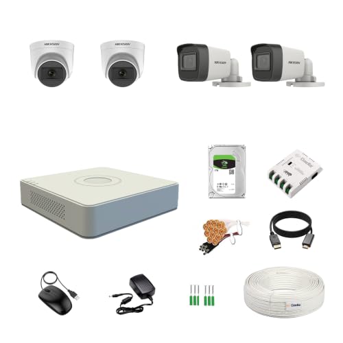 Image of HIKVISION 4 Channel DVR with 5MP 2 Dome & 2 Bullet Cameras with Audio Recording (Day /Night Vision) + 1TB HDD + Cable Roll (1+3) 4 CH Power Supply + BNC & DC Full Combo Kit