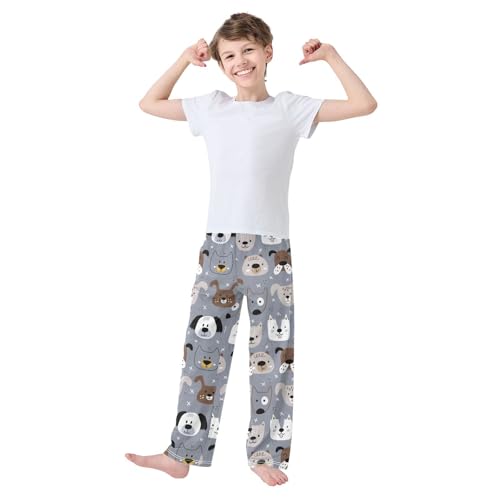 Boys' Pants Cute Dog Gray Long Bottoms Jogger Pants Elastic Waist Trousers with Pockets S-XL2