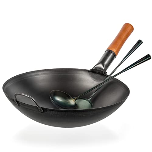 Wok YOSUKATA de acero carbono 14 pulgadas redondo