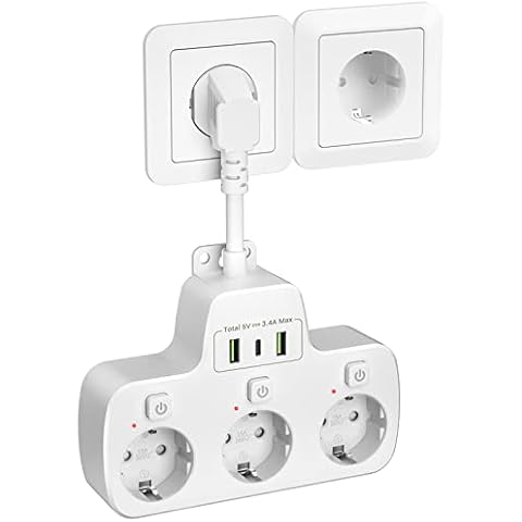 Steckdosenleiste Einzeln Schaltbar 3-Fach,3er Steckdose mit Schalter USB C Mehrfachsteckdose mit Schalter, Wandmontage Steckerleiste mit 0.1m Kabel Steckdosenadapter Erweiterungen für Zuhause Büro Cover