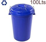  Plastiforte Cubo de Basura con Tapa 100 litros basurero Azul Asas de presión