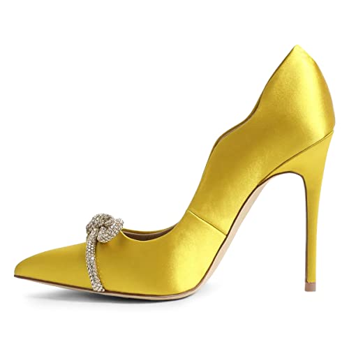 FSJ Women Sexy Pointed Toe High Heel Pumps Slip On Sparkling Rhinestone Bowknot Stiletto Evening Prom Dress Shoes Size 4-15 US3