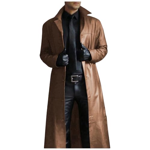 Mens Faux Leather Trench Coat WW2 Military Officer Uniform Overcoat Classic Retro Steampunk Jacket for Outdoor2