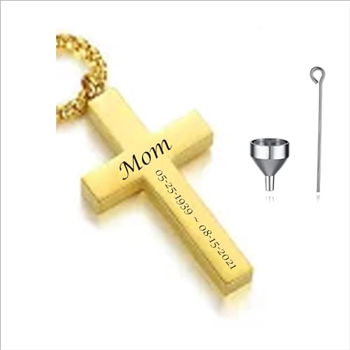 Personalized Custom Engraved CREMATION CROSS URN Necklace Ashes Jewelry Urns Waterproof Cross Pendant Stainless Steel Memorial Ashes Keepsake-B&G&S4