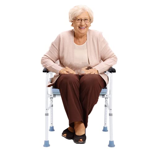 Adjustable Height Lightweight Portable Commode Seat with Commode Bucket Elderly Toilet Chair Toilet Seat with Comfortable Waterproof Sponge PU Leather Cushio 70 x 58 x 20cm