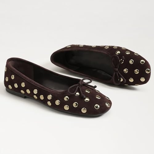 Studded Suede Ballet Flats for Women Bow Tie Round Toe Slip on Ballet Shoes Comfortable Dessy Shoes3