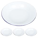 COLLBATH 4 piezas Platos de Esmalte Blanco para Servir Comida Retro Platos Metálicos Vintage para Frutas y Aperitivos Hogar y Eventos
