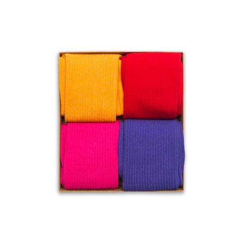 RAFRAY Athletic Socks Crew Length, Premium Sports Socks, Red Yellow Pink Purple, 4 Pairs, Size 5-9.54