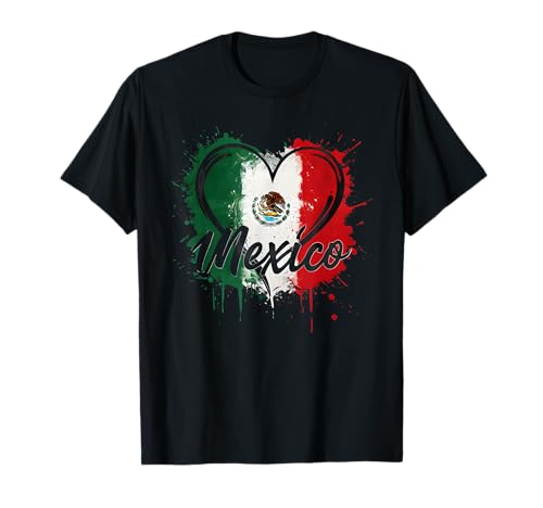 Mexican Flag Heart - Love Mexico Pride Splatter Art Design T-Shirt