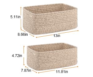 4 Pack Small Storage Shelf Baskets for Organizing, Mini Woven Rope Storage Bins for Towels, Cute Decorative Closet Organizer，Baby Nursery, Gift Empty Baskets -13''Lx8.66''Wx5.11''H-Brown - Image 3