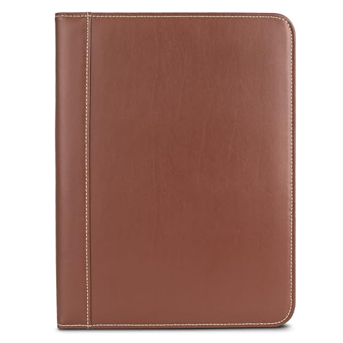 Image of Samsill Contrast Stitch Leather Padfolio and Business Portfolio for Men and Women, Resume /Document Organizer with Writing Pad, Tan