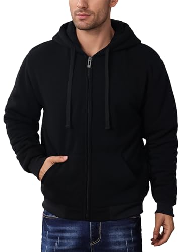 Men’s Zip Up Hoodie Sherpa Fleece Lined Fashion Drawstring Warm Sweatshirts Essential Jacket Coat - Main Image