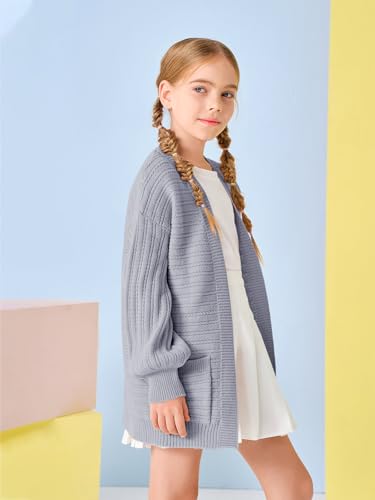 Image of Haloumoning Kids Girls Open Front Cardigan Sweaters Long Sleeve Cable Knit Fashion Clothes with Pockets 5-14 Years