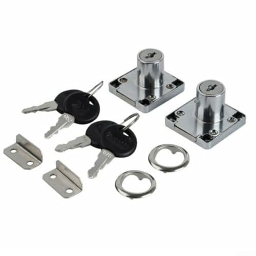 Serratura a camma per armadietto, cassetto, armadio, cassetta postale, scrivania, 40 x 40 mm, in acciaio inox, placcato, tipo di serratura a chiave, montaggio 14-22 mm, include fissaggi, 2 set con 4