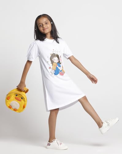 Image of T2F Girls Cotton Printed Regular Fit Puffed Sleeve Knee Length Nightgown (Pack of 3)