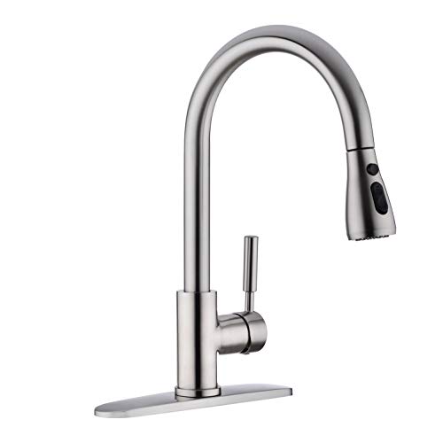 Hottest Sale Leetcp Kitchen Faucet with Pull Down Sprayer, Pull Out Single Handle Kitchen Sink Faucet with Deck Plate, 15.35" high, Brushed Nickel (Brushed Nickle)