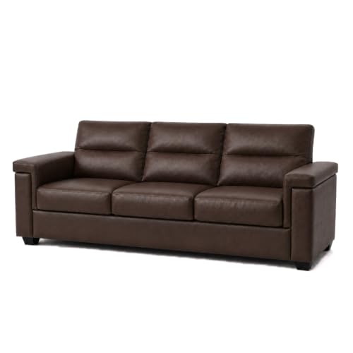 Image of FURNY Parker 3 Seater Fabric Sofa Set with Leatherette Finish | Durable Comfort | Ideal for Living Room | Modern Design (Dark Brown Leatherette)