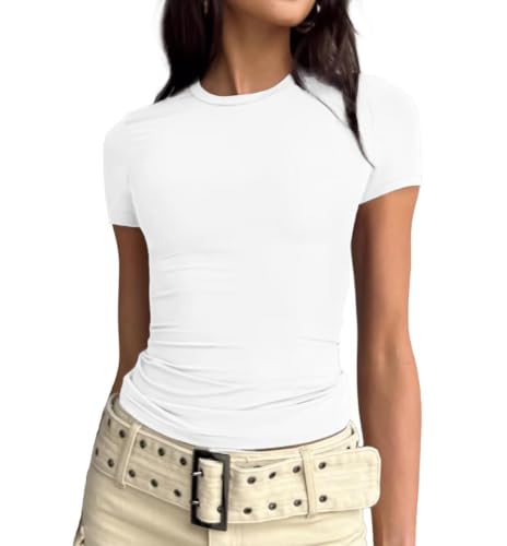 Cuptacc T Shirt Damen Rundhalsausschnitt Eng Kurzarm Sport Tshirt Damen...