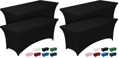 Image of Pureegg Spandex Tablecloth 6ft - 4 Pack, Fitted and Tight Cloth for Rectangle Table, Wrinkle-Free and Stretch Table Cover for Party, Wedding, Banquet and Birthday, Black