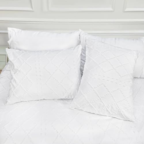 Image of Mejoroom White Boho Duvet Cover Full - Boho Bedding - Soft and Breathable Tufted Comforter Cover with Zipper Closure, 3Pieces, 1 Duvet Cover (80 inchx90 inch) and 2 Pillow Cases(20 inchx26 inch)