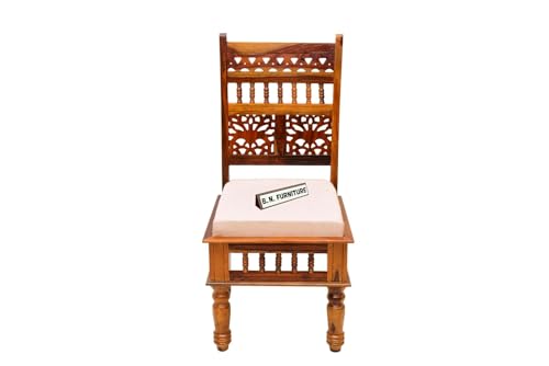 Image of BN Furniture Premium Solid Sheesham Wood Traditional Dining Table Set of 4 | Wooden Four Seater Dinning Table with 4 Chairs with Cushion | Dining Room Sets for Restaurants | Dark Brown