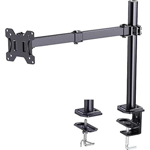 HUANUO Single Monitor Arm Desk Mount for 13 to 32 Inch Screens, Ergonomic Single Monitor Stand Height Adjustable with 2 Mounting Methods, Single Monitor Mount with Tilt Swivel Rotate Fits VESA 75 100 Cover