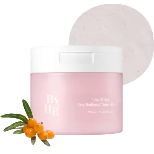 ByUR Vita Giving Keep Radiance Toner Pads - Dark Spots & Hyperpigmentation, Brightening & Hydrating, Hyaluronic Acid, Niacinamide, Vitamin C, Organic Cotton Facial Pore Care Korean Skincare (70 Count)
