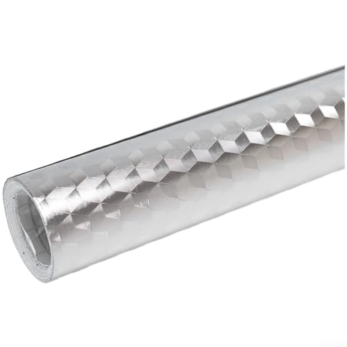 Adhesivo de pared de PVC a prueba de aceite, impermeable y resistente a la humedad, papel pintado de rejilla plateada para armarios, cajones y encimeras, rollo de 40 cm x 5 m (40 cm x 3)
