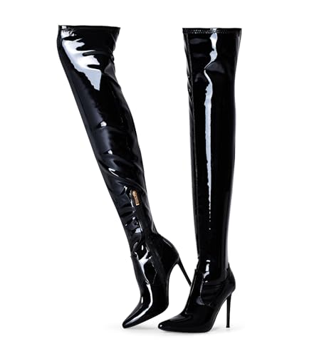Elisabet Tang Thigh High Boots Over the Knee Boots for Women,Sexy 4.3 inch Stilettos High Heels Boots Stretch Suede Long Pointed Toe Shoes