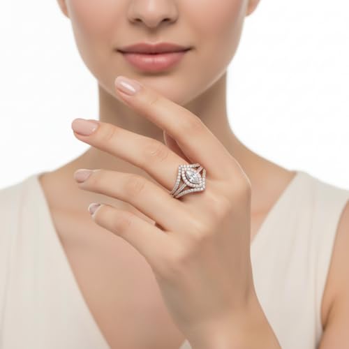 Image of Choose Your Gemstone Royal Empress Ring rose gold plated Marquise Shape Halo Engagement Rings Affordable for your Girlfriend, Wife, Partner Wedding US Size 4 to 12