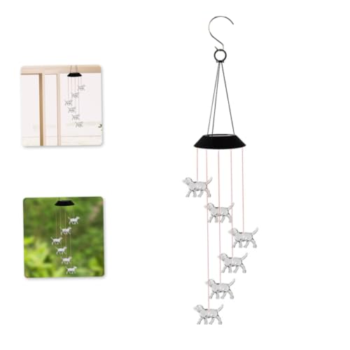 Campanas de viento solares para jardín con luces LED cambiantes y diseño de perro 4