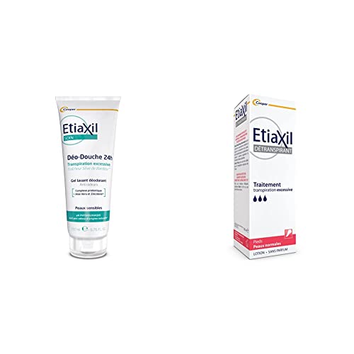 ETIAXIL - Déo-Douche - Gel Douche Transpiration Excessive - Corps - Peaux sensibles - 200 ml & Détranspirant - Traitement Transpiration Excessive - Pieds - Peaux Normales - 100 ml
